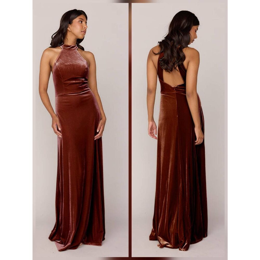 Revelry Tori Velvet Halter Fitted Formal Maxi Dress Sz. 6